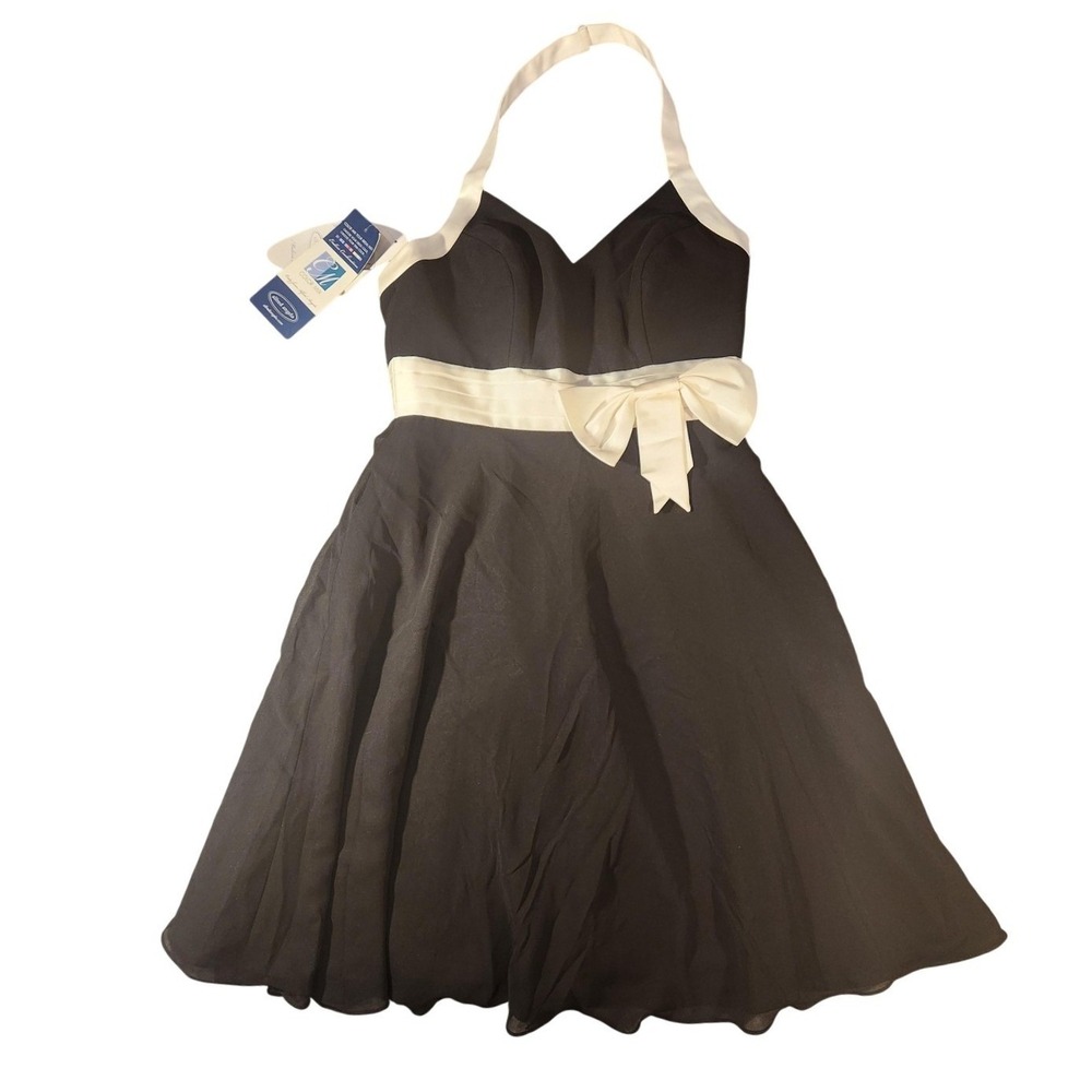 Alfred Angelo Dress Womens 6 Black White Halter Fit & Flare Bow Party Cocktail